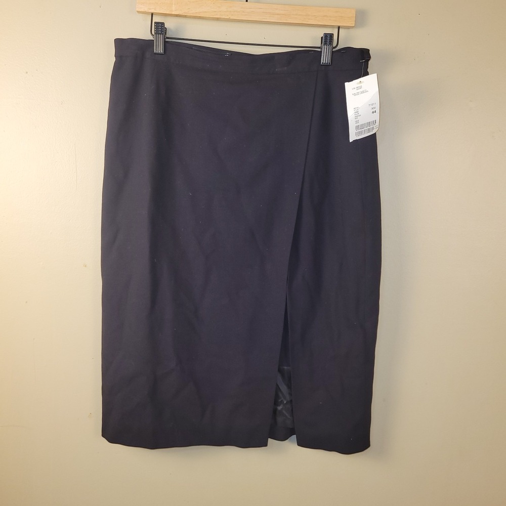 Escada Navy Wool Wrap Skirt Size 44 Designer Career Midi Skirt 100% Virgin Wool